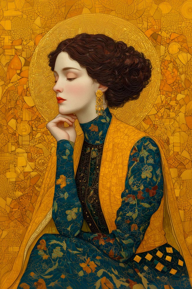Golden Silence – Klimt-Inspired Portrait Wall Art