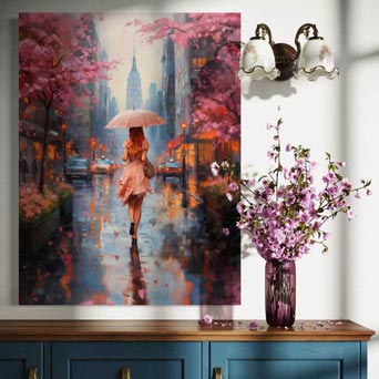 Lluvia de Primavera en Manhattan – Paisaje Urbano Romántico Lienzo Giclée 75×90 cm | OFERTA