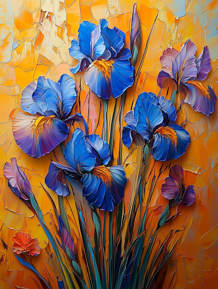 Blue Iris Bloom – Expressive Floral Giclée Canvas Wall Art