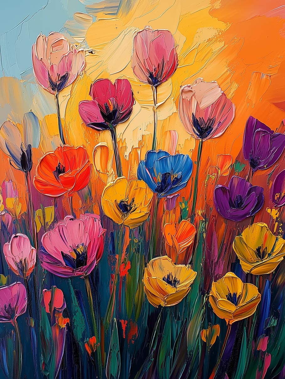 Explosión Floral – Lienzo Giclée Texturizado con Flores Silvestres