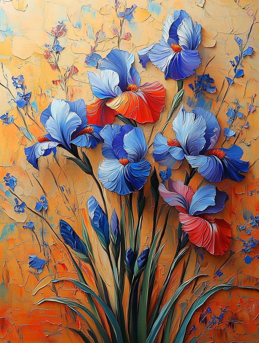 Iris Symphony – Textured Floral Wall Art in Vibrant Colors