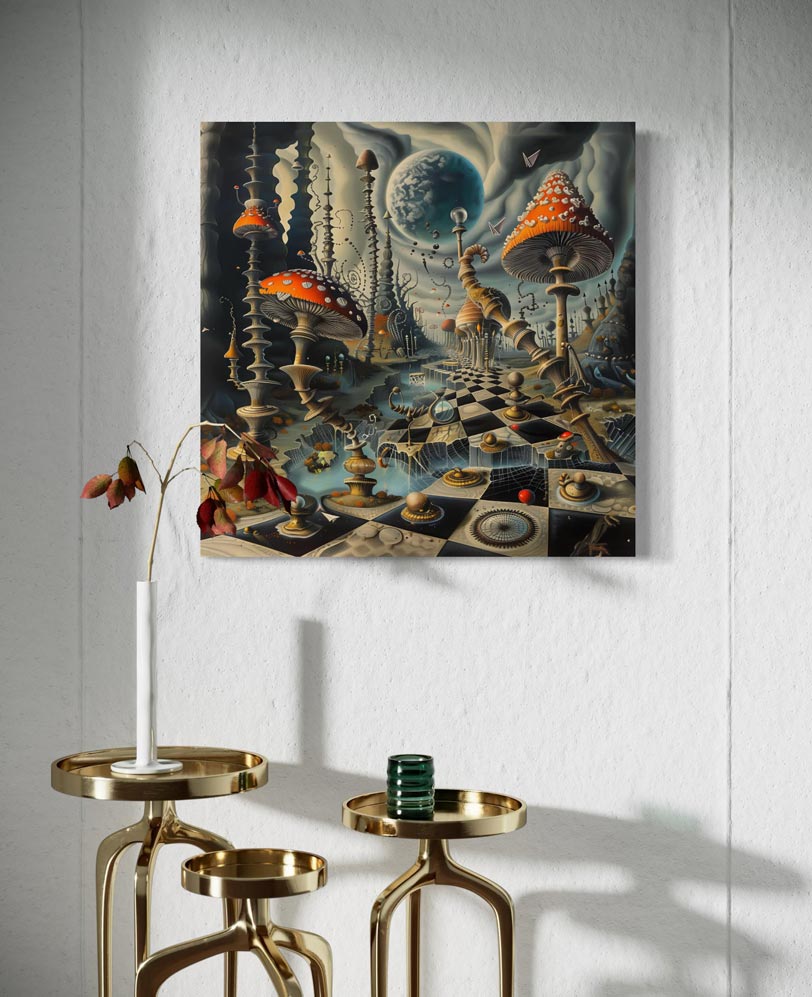 Alien Chessboard – Surreal Giclée Canvas Print (60×60 cm) | SALE Alien Chessboard – Surreal Giclée Canvas Print (60×60 cm) | SALE