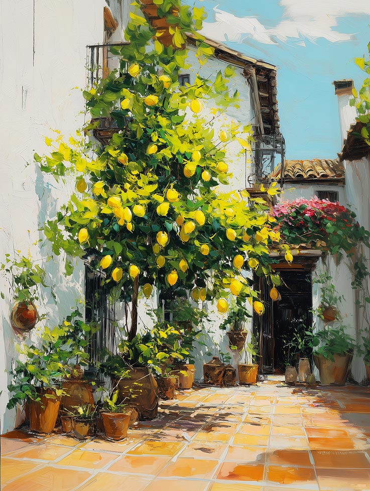 Cortile dei Limoni – Vita Mediterranea su Tela Cortile dei Limoni – Vita Mediterranea su Tela