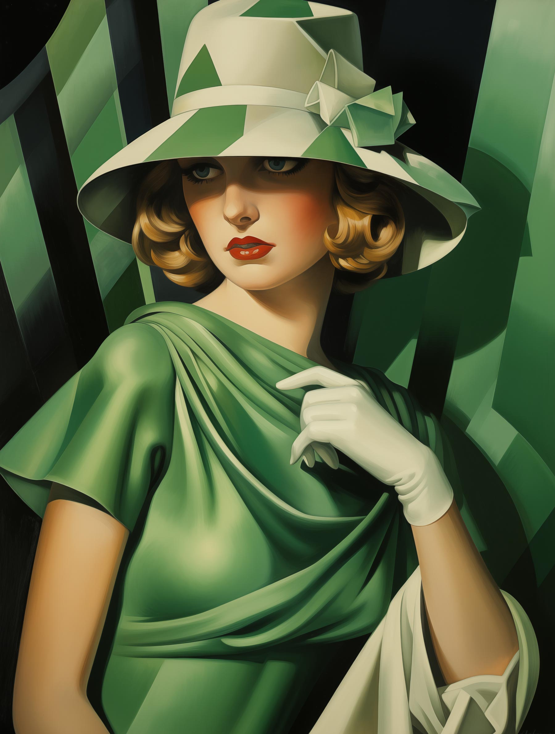 L’Eleganza in Verde – Stampa Giclée in Stile Lempicka Art Déco