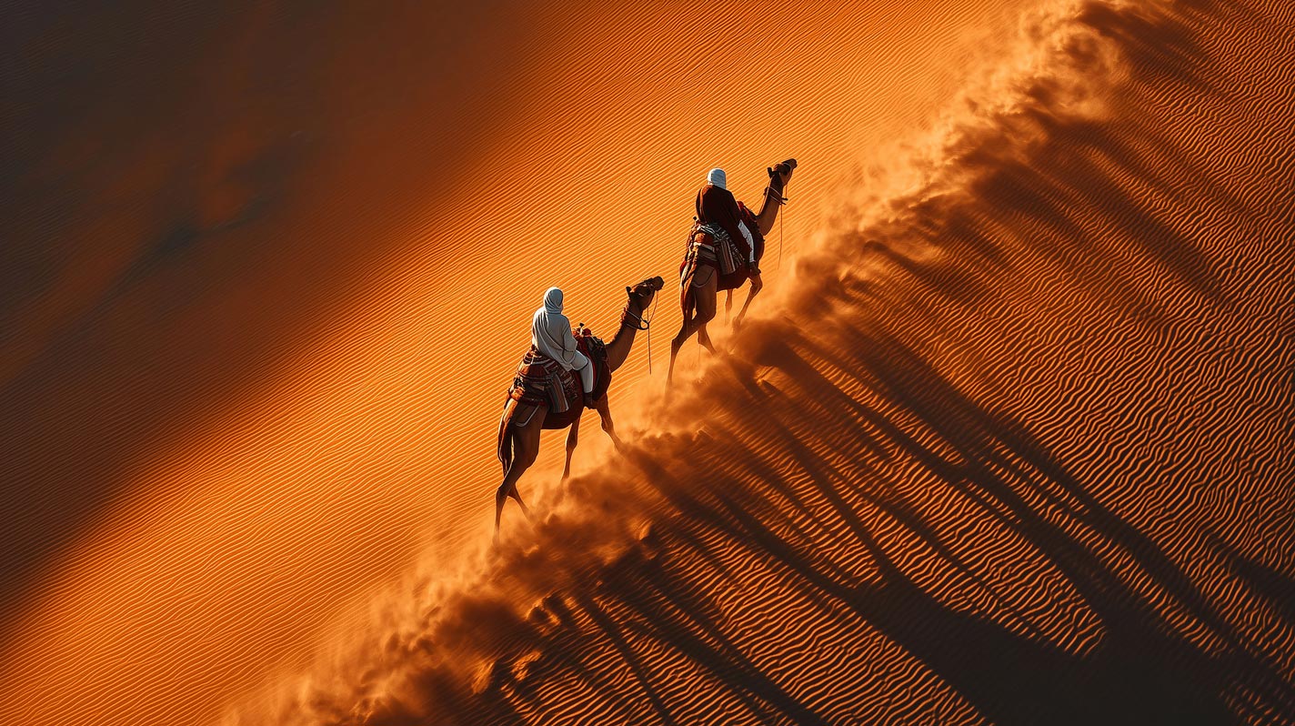 Dunes Dorées – Toile Giclée Cavaliers dans le Désert