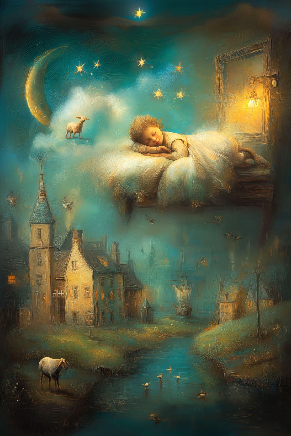 Dreamscape of Slumber – Surreal Children’s Art Print