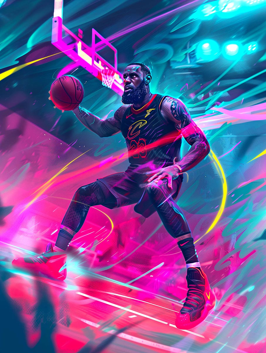 LeBron James – Lienzo Giclée Neón | Arte de Pared de Baloncesto