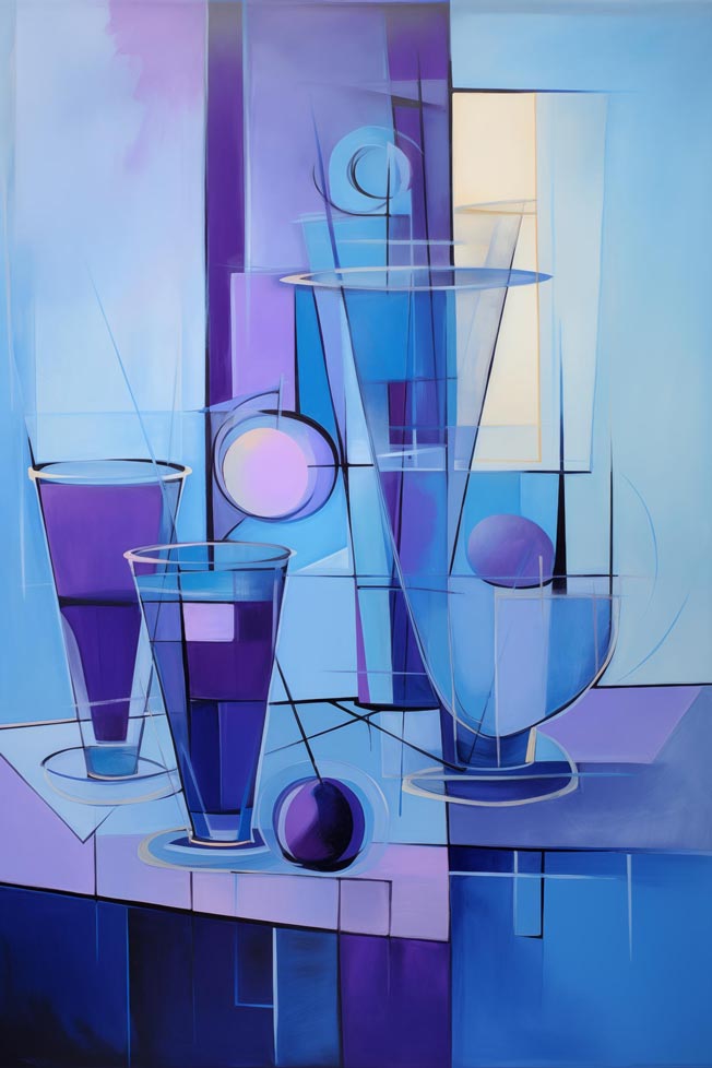 Eleganza Cubista – Natura Morta Moderna in Blu e Viola (Giclée) Eleganza Cubista – Natura Morta Moderna in Blu e Viola (Giclée)