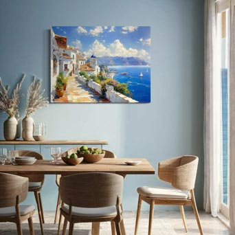 Serenidad Mediterránea – Pueblo Costero Giclée Lienzo 90×75 cm | OFERTA