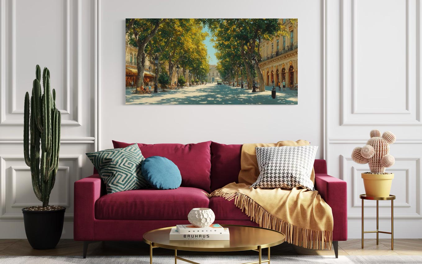 “Parisian Promenade” – Giclée Canvas Print of a Boulevard in Bloom