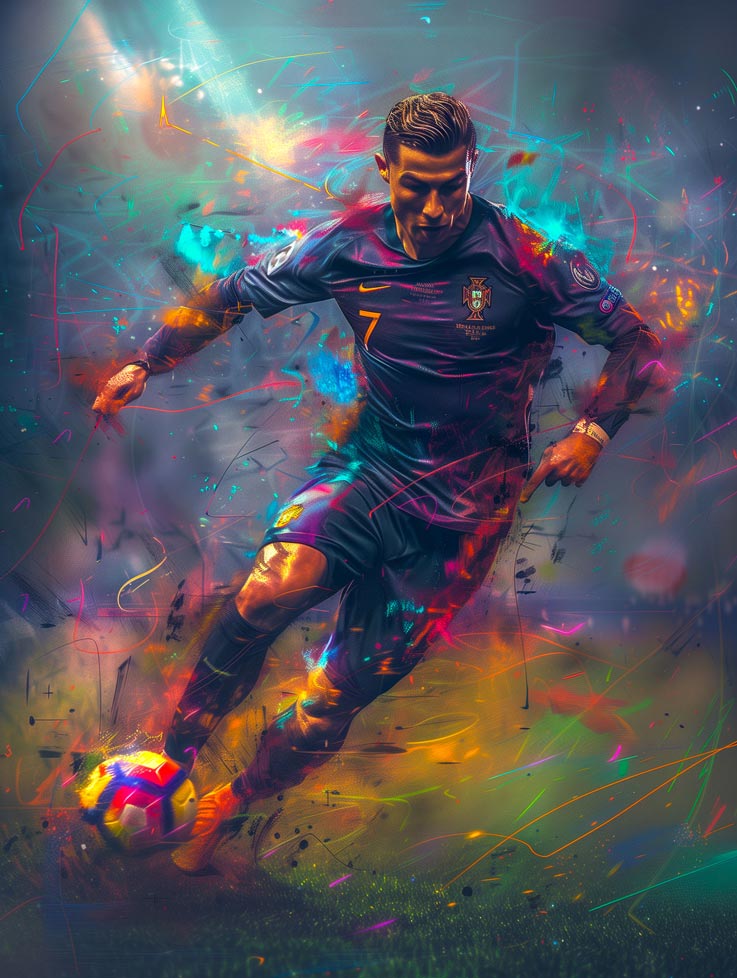 La Légende en Mouvement – Ronaldo Toile Giclée Futuriste pour Fans de Football