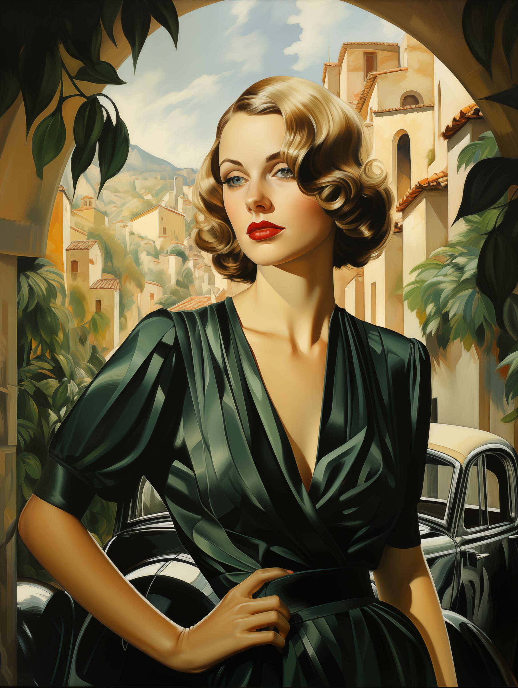 Tamara al Sol – Lienzo Giclée Art Déco con Encanto Mediterráneo