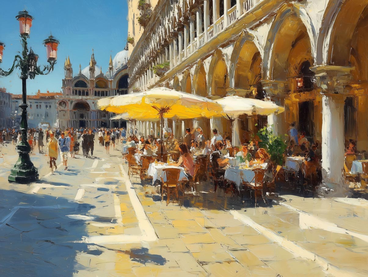 Venetian Sunshine – Café Scene Wall Art from Piazza San Marco