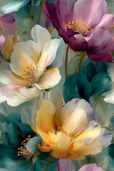 Symphonie de Fleurs de Velours – Giclée Floral Moderne sur Toile | Art Botanique Mural