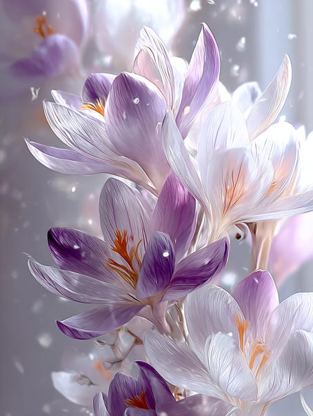 Élégance de Crocus sous la Neige – Giclée Floral Moderne sur Toile | Art Botanique Mural