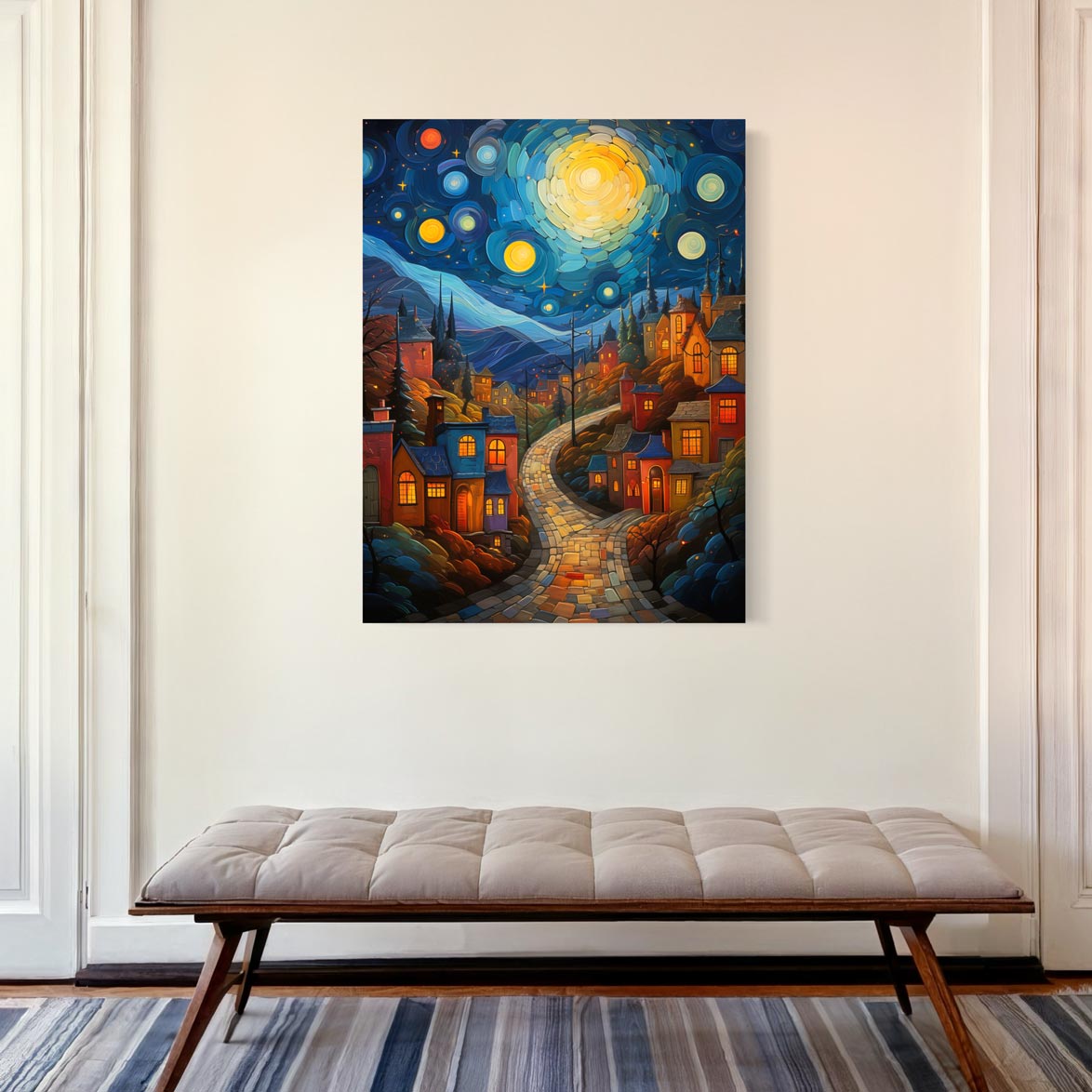 Paisaje Nocturno Estrellado Giclée Lienzo Decorativo OFERTA | 75×90 cm