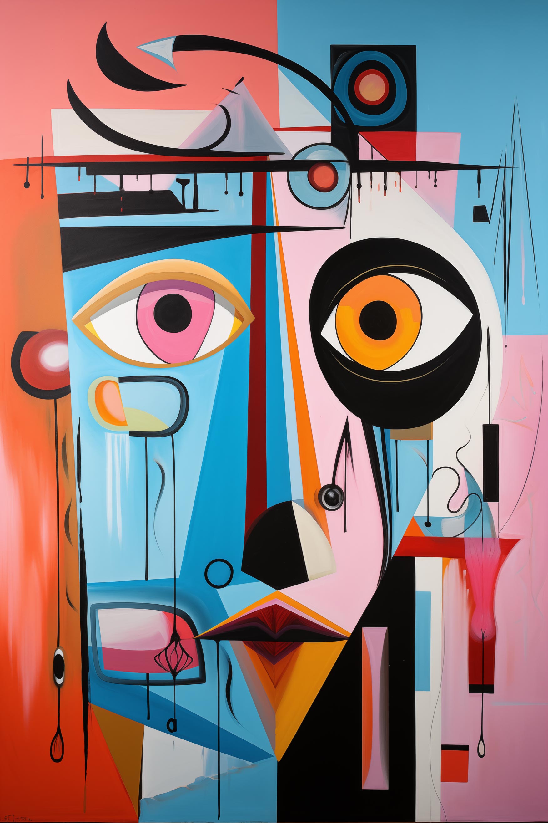 Psyché Colorée – Portrait Cubiste Abstrait en Impression Giclée