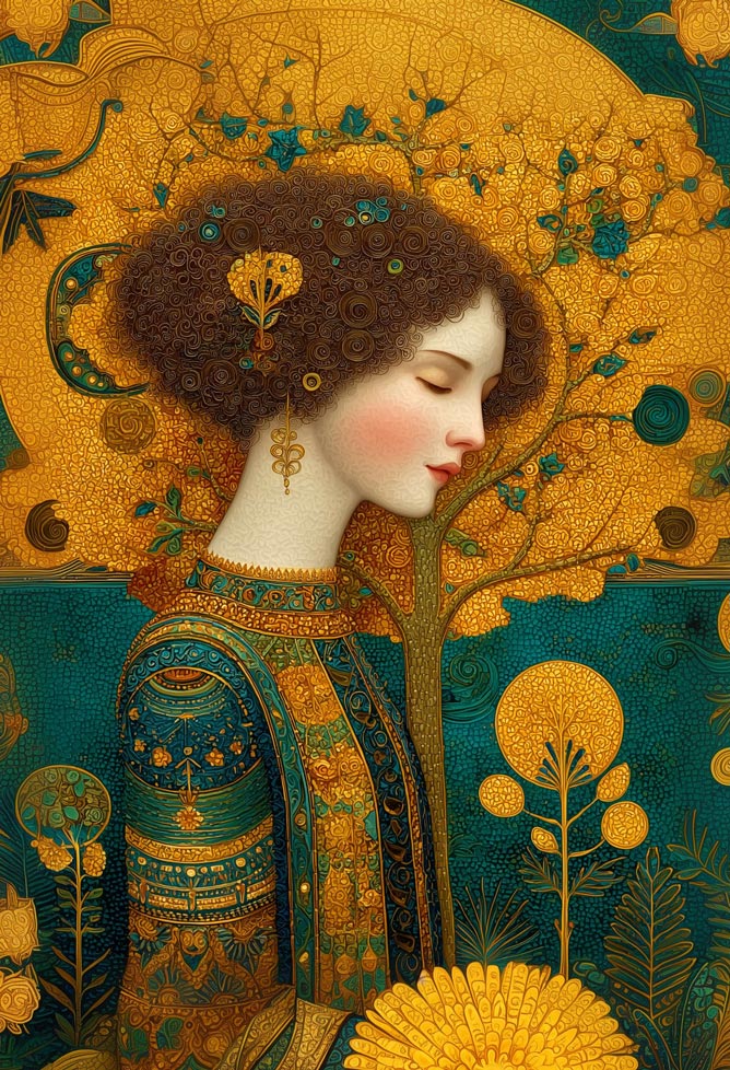 Whispers of Gold – Symbolic Feminine Portrait Wall Art
