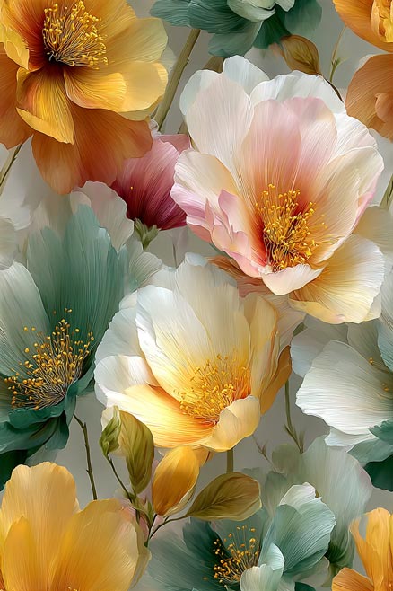 Pivoines Harmonie Dorée – Giclée Floral Moderne sur Toile | Art Botanique Mural