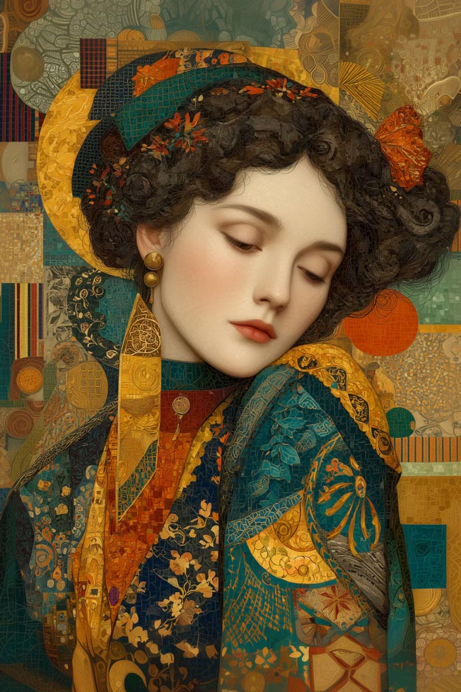 Golden Muse – Art Nouveau-Inspired Decorative Portrait Wall Art