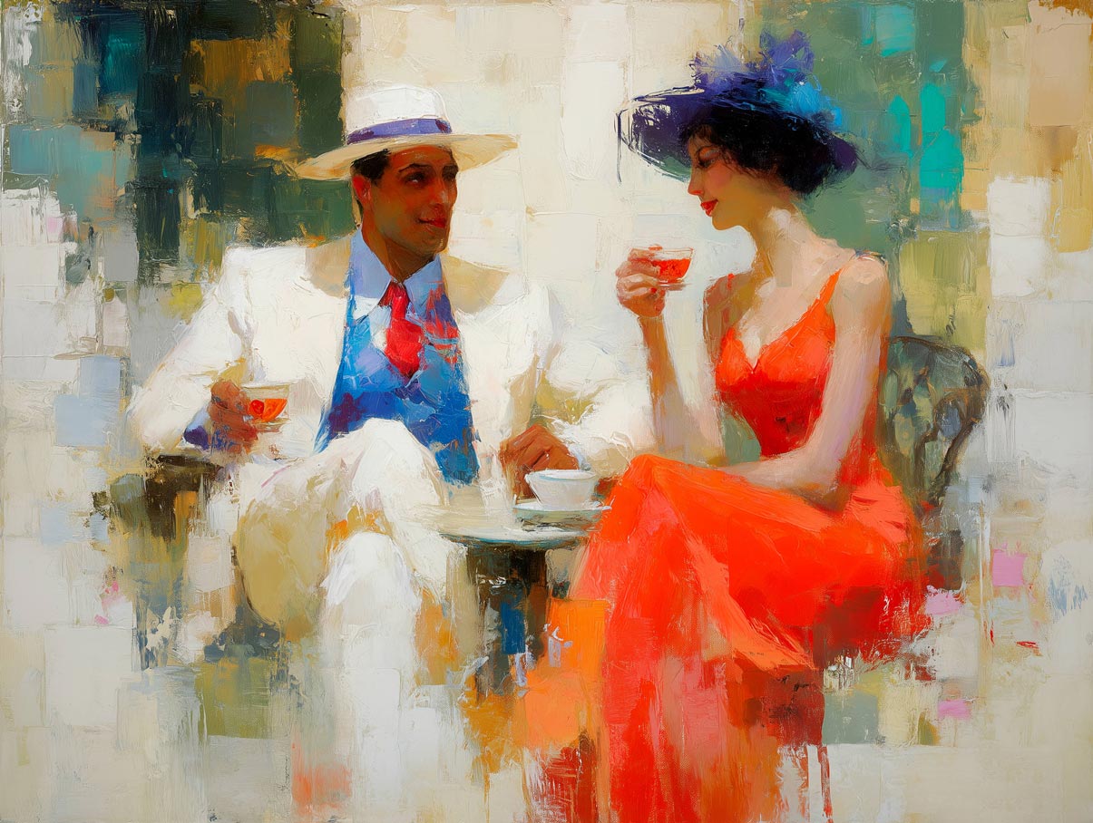 Elegant Afternoon Soirée – Romantic Couple Art Print