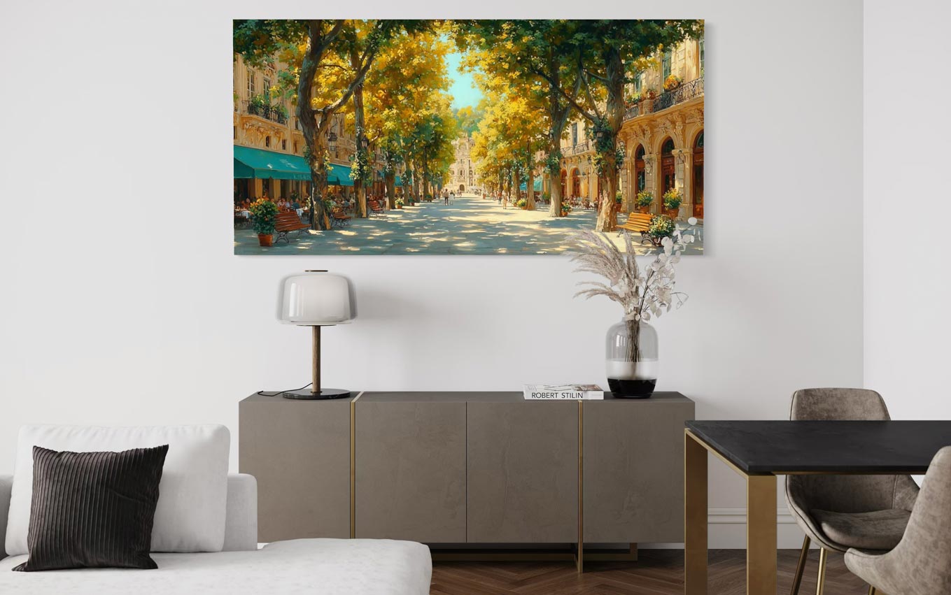 “Golden Boulevard” – European Cityscape Giclée Canvas Print