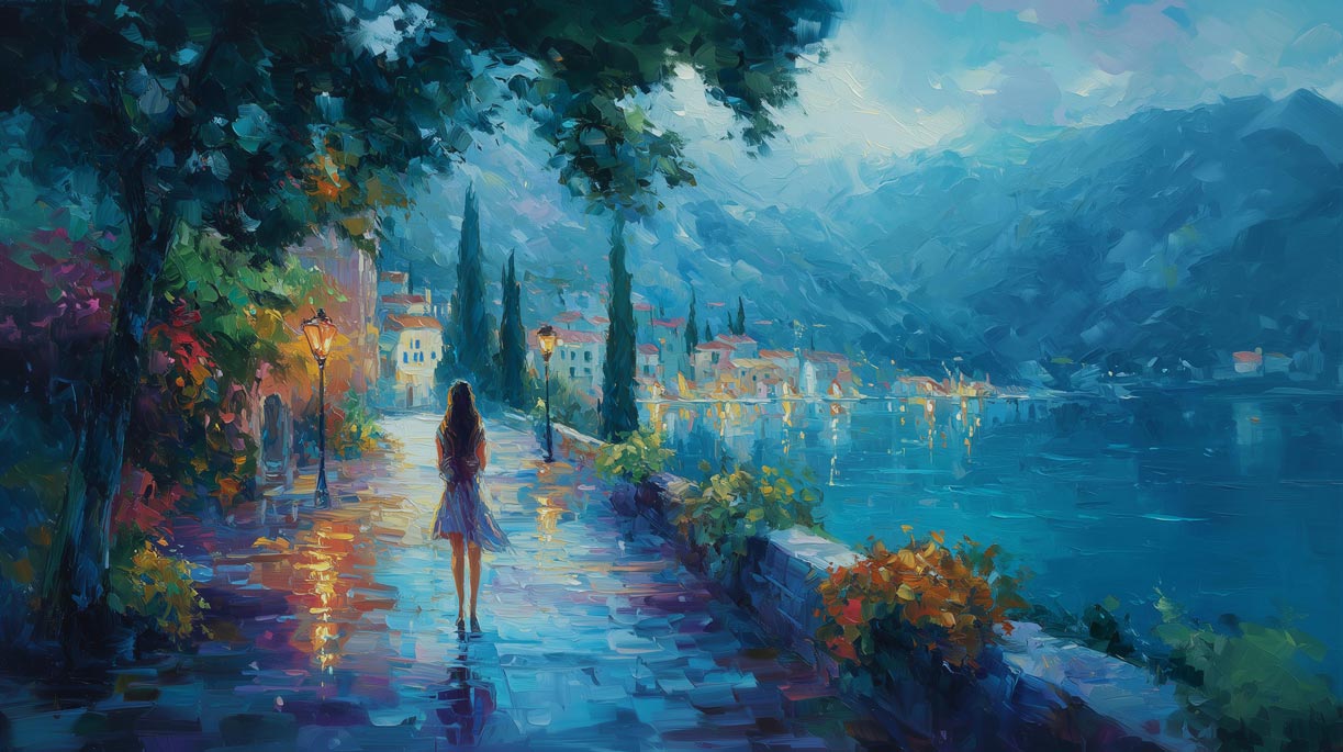 Anochecer junto al Lago – Impresión Giclée Panorámica en Lienzo