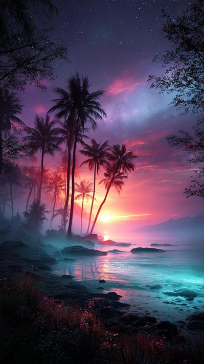 Neon Sunset Dreams – Panoramic Giclée Canvas Print