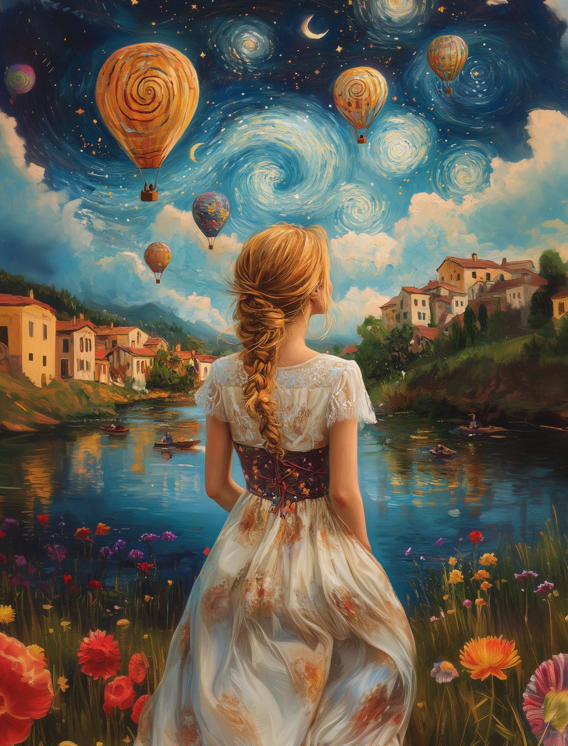 Starlit Dreams – Romantic Fantasy Wall Art with Hot Air Balloons