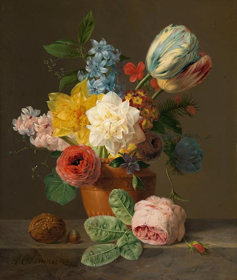 Blumenstillleben im Terrakottatopf – A. C. Oudemans