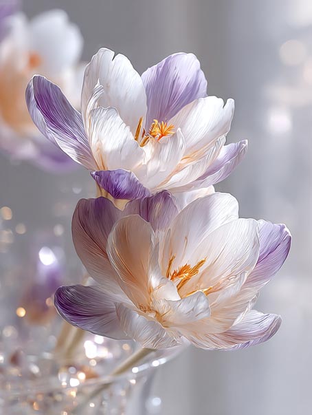 Crocus Lumière de Cristal – Giclée Floral Moderne sur Toile | Art Botanique Mural