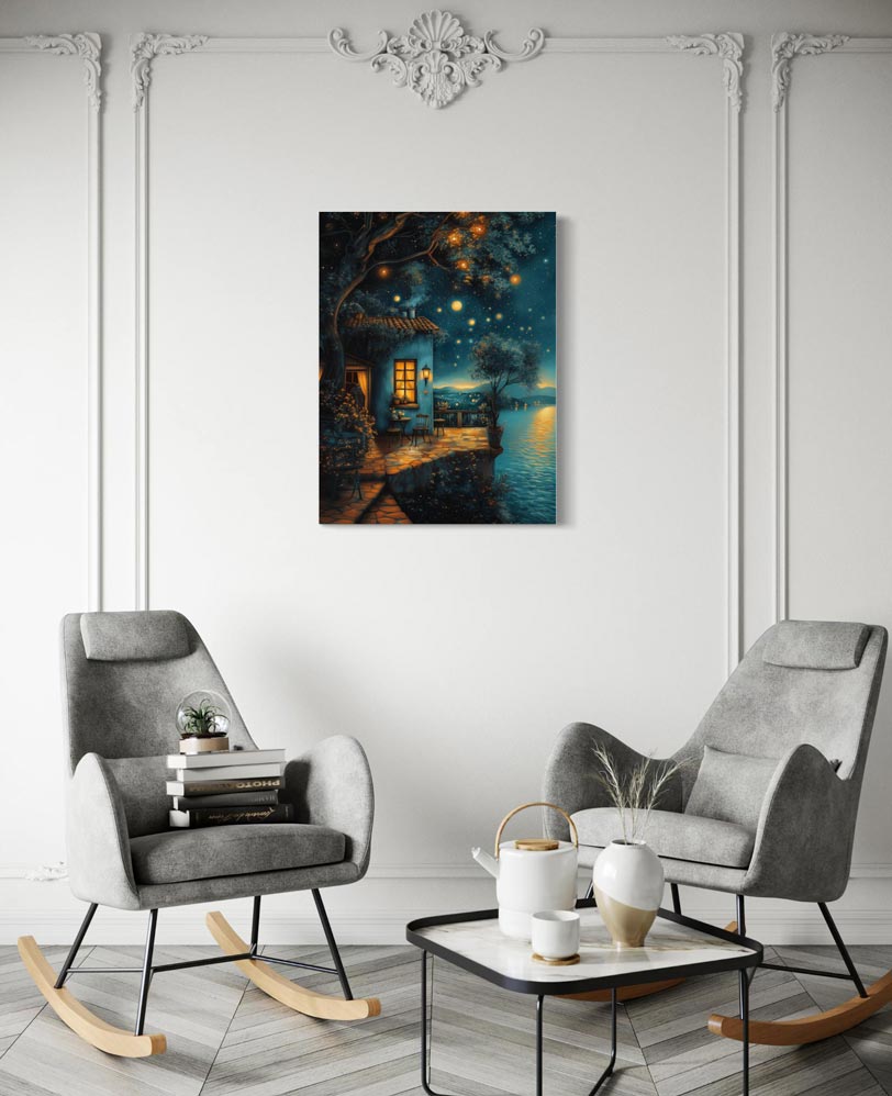 Starry Night Retreat – Dreamy Lake House Giclée Canvas 75×90 cm | SALE Starry Night Retreat – Dreamy Lake House Giclée Canvas 75×90 cm | SALE