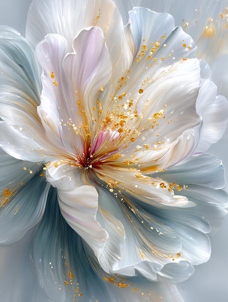 Fleur Murmure Doré – Giclée Floral Moderne sur Toile | Art Botanique Mural