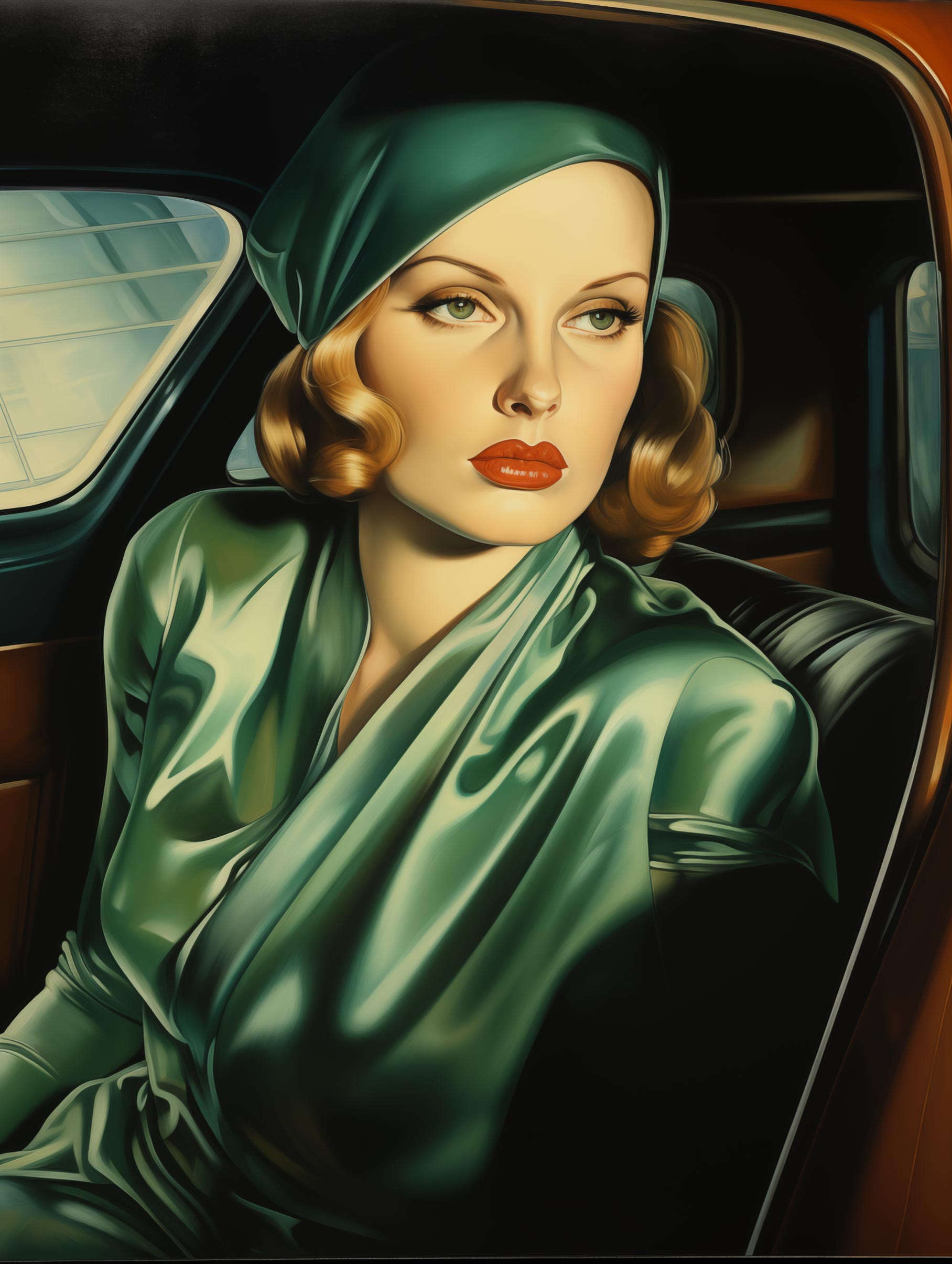 Ritratto nell’Auto Verde – Stampa Giclée Stile Lempicka