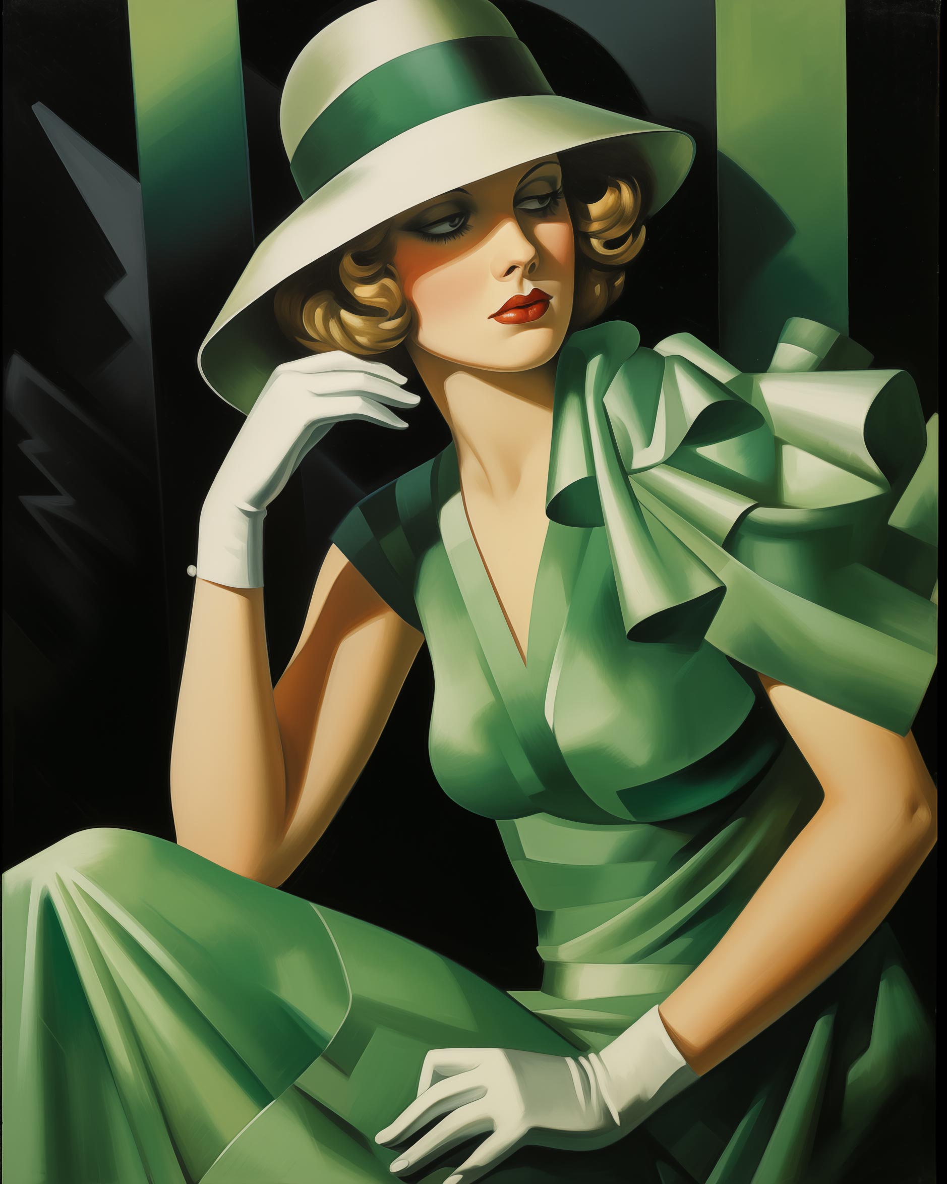Emerald Gaze – Giclée Canvas in Tamara de Lempicka Style
